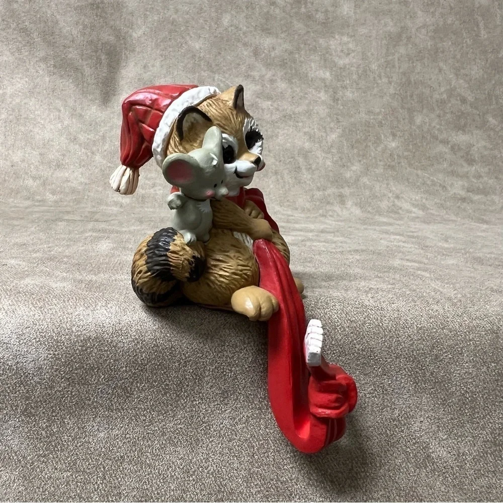 Vintage 1984 Hallmark Raccoon Mouse Stocking Hanger Holder Christmas